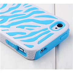 Blue White Zebra Combo Hard Soft Case Cover  For iPhone 4 4S Silicone Armor Case