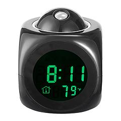LCD Projection Alarm Clock Battery Powered with Voice Broadcast Function Snooze Temperature Display 12/24 Hour Time System