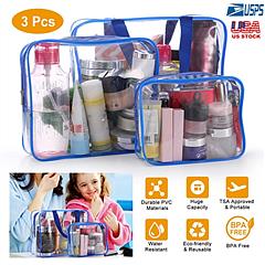 3Pcs Clear Travel Bags Waterproof Cosmetic Makeup Lotion Toiletry Wash Handbags Transparent Holder Pouch Kits For Swimming Travel Hotel