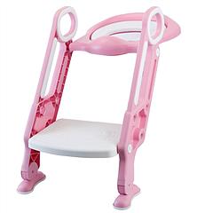 Potty Training Toilet Seat w/ Steps Stool Ladder For Children Baby Splash Guard Foldable Toilet Trainer Chair Height Adjustable Pedal Anti-Slip Feet 1