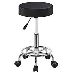 Round Bar Stool Height Adjustable Salon Stools Leather Swivel Rolling Chair with Casters 275LBS Load Bearing for Kitchen Bar Dining Office