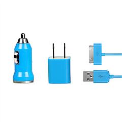 3 Piece Set 32pin USB Car Charger, USB Wall Charger, USB Cable Compatible with iPhone4/4S (Blue)