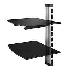 2 Tier Dual Glass Shelf Wall Mount for DVD Players/Cable Boxes/ TV Accessories