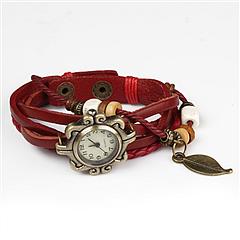Beautiful Bohemian Style Retro Handmade Leather Tree Leaf Women's Watches-red