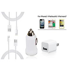 1 Car Charger  1 Wall Charger 2 Cable for iPhone 5 iTouch 5 iPod Nano 7