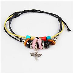 Fashion Dragonfly Pendant Leather Wristband Charm Bracelet