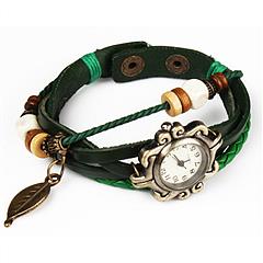Beautiful Bohemian Style Retro Handmade Leather Tree Leaf Women's Watches-green