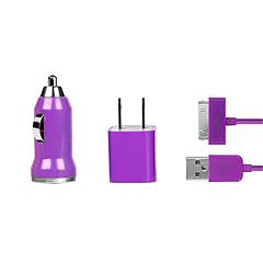 Car charger, Wall charger, 2 cables kit for apple(purple)