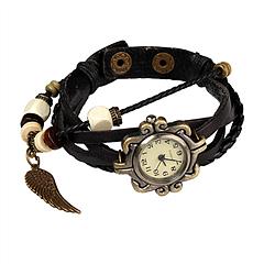 New! Beautiful Bohemian Style Retro Handmade Leather Angel Wing Women's Watches-black