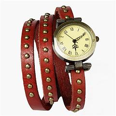 Fashionable Rivet Leather Belt Retro Watch Hand Chain-orangered