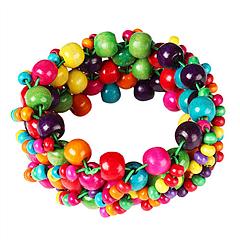 Multi-Color Wooden Beaded Stretchy Bracelet Colorful Exotic Style Elastic Bracelets For Women Girls Children