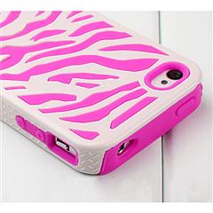 Pink White Zebra Combo Hard Soft Case Cover  For iPhone 4 4S Silicone Armor Case