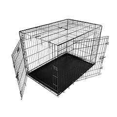 42inches Dogs Crate Folding Metal Pets Crates Double Door Puppy Cage Easy Set Up