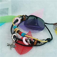 Fashion Dragonfly Pendant Leather Wristband Charm Bracelet