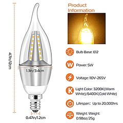 4pcs 5W E12 Candelabra Bulbs 600 LM 50W Equivalent Candle Flame Tip Light Bulb 3000K Warm White Non-Dimmable Lamp