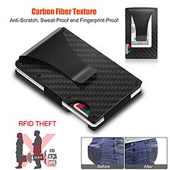 Credit Card Holder Wallet w/Cash Clip Carbon Fiber RFID Blocking Anti Scan Card Protector for Men