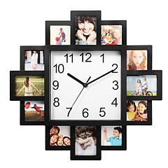 Photo Frame Clock Picture Collage 12-Picture Display Wall Clock Photowall Wall Hanging Home Decor