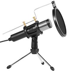 Professional Condenser Microphone Studio Recording Cardioid Microphone w/180° Tripods Pop Filter USB Plug for Podcasting Gaming Chatting