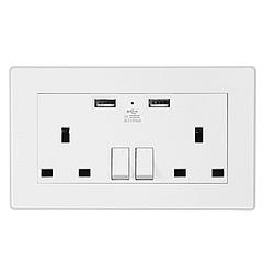 UK Wall Outlet Dual Wall Plug Socket Duplex 2.1A USB Wall Charger with Plug Switch Light Indicator