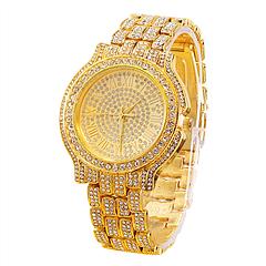 Quartz Watch Luxury Crystal Rhinestone Watch Diamond Gold Steel Shiny Round Wristwatch for Women Men