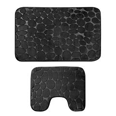 2 Pcs/Set Bathroom Rugs Luxury Flannel Non-Slip Bathroom Rugs Set Soft Pebbles Shower Absorbent Carpet U-Shaped Toilet Mat Washable for Bathroom Entra