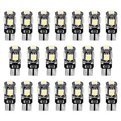 20Pcs T10 SMD5050 LED Light Bulbs 6000K Wedge Light Lamps Dome Map License Plate Car Interior Festoon Lights Kits