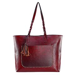 Women’s Soft Leather Handbags Tote Bags Large Shoulder Tassel Bags 7 Cells Zipper Satchel Wallets Bag Phone Book Cosmetic Case for Office Lady Student