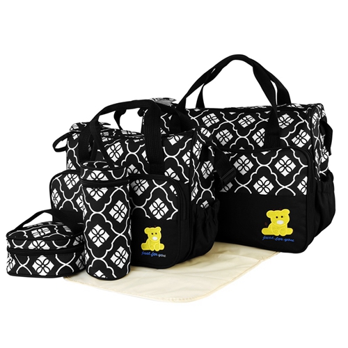5PCS Baby Nappy Diaper Bags Set Mummy Diaper Shoulder Bags w/ Nappy