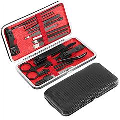 17Pcs Set Manicure Pedicure Set Stainless Steel Nail Clippers Cuticle Callus Remover Facial Grooming Kit w/ PU Leather Case