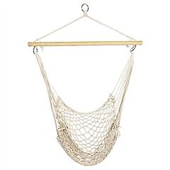 Hammock Chair Hanging Rope Seat Swing w/ Wooden Stick 220lbs Load for Patio Yard Porch Outdoor Bedroom Indoor