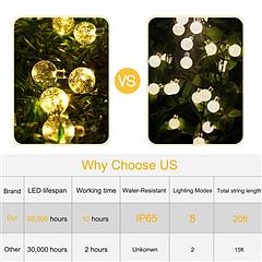 Globe String Solar Lights 30 Ball LED Fairy Solar Lamps 8 Lighting Modes IP65 Waterproof Decorative Lights w/ Stake Garden Lawn Flower Trees Patio Gar