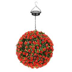 Solar Powered Topiary Ball 20 LED Lights Artificial Rose Flower Garden Hanging Light Ball IPX4 Water-Resistant Decorative Lighting for Home Garden Fen