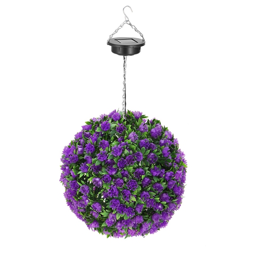 Solar Powered Topiary Ball 20 LED Lights Artificial Rose Flower Garden