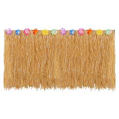 Grass Table Skirt Hawaiian Luau Party Decorations Supplies w/Hibiscus for Buffet BBQ Tiki Bar Beach Birthday Party Use