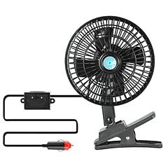 12V Car Fan Oscillating Clip On Cooling Fan w/ 2 Speeds 120°Rotation Personal Electric Fan for Car Truck Vans