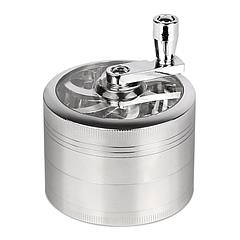 Herb Spice Tobacco Grinder 2.5-inch 4-Piece Zinc Alloy Hand Crank Crusher Kitchen Mill with Pollen Scraper