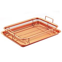 Crisper Tray Set Non Stick Cookie Sheet Tray Air Fry Pan Grill Basket Oven Dishwasher Safe Oil Free