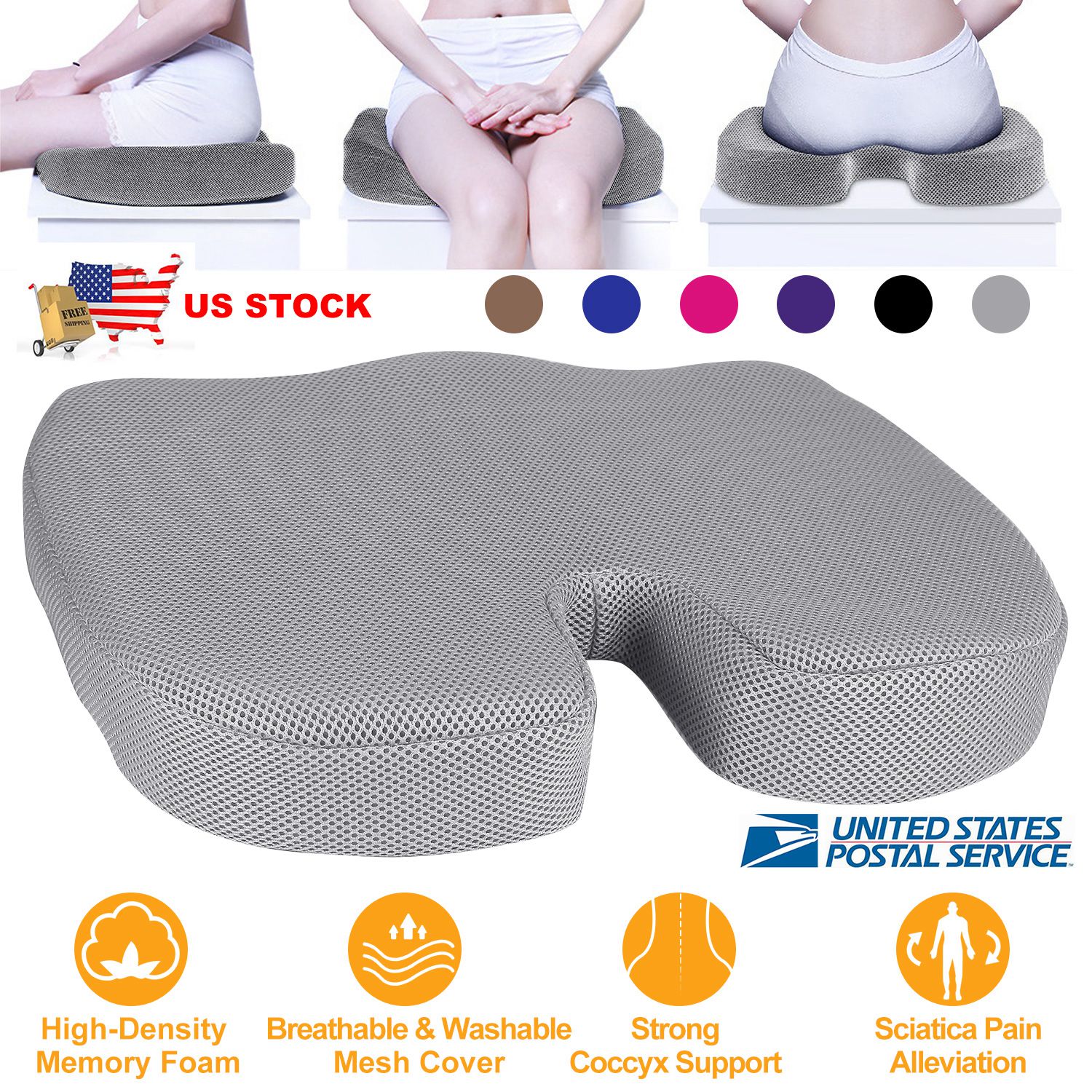 Seat Cushion Coccyx Orthopedic Memory Foam Cushion Tailbone Hip Support
