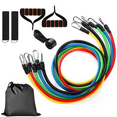 11Pcs Resistance Bands Set Fitness Workout Tubes Exercise Tube Bands Up to 100lbs w/ Door Anchor Handles Ankle Straps for Physical Training Yoga Pilat