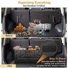 Car Trunk Organizer Collapsible Multi-Compartments Storage Cargo Box/ Cover Nonslip Bottom