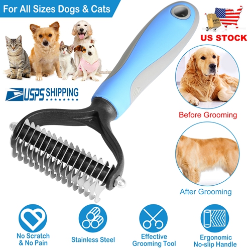 Dog Grooming Rakes 2 Sided Undercoat Rake Pet Dematting Shedding Comb