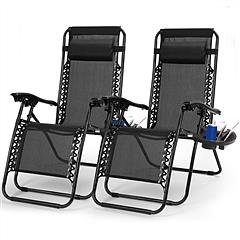 2Packs Zero Gravity Lounge Chair w/ Dual Side Tray 330lbs Load Foldable Recliner Chair w/ Stress Relief Pillow Patio Poolside Beach Lying Chair