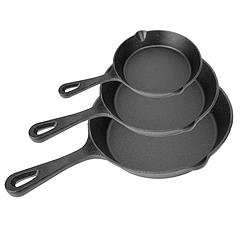 3Pcs Pre-Seasoned Cast Iron Skillet Set 6/8/10in Non-Stick Oven Safe Cookware Heat-Resistant Frying Pan