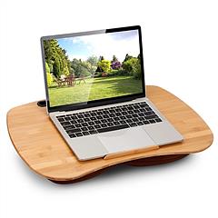 Laptop Lap Desk w/ Pillow Cushion Bamboo Notebook Tablet PC Phone Stand Holder Table Tray w/Stopper Ledge For 18.5in Laptop Sofa Bed Car