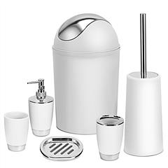 Bathroom Accessories Set 6 Pcs Bathroom Set Ensemble Complete Soap Dispenser Toothbrush Holder Tumbler Soap Dish Toilet Cleaning Brush Trash Can