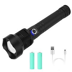 LED Tactical Flashlights 30000LM USB Rechargeable Flashlight Water-Resistant Zoomable LED Torch w/ 3 Modes SOS 3200mAh Battery Handheld Flashlights fo