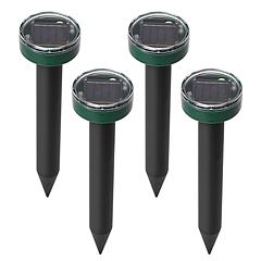 4Pcs Solar Powered Mole Repeller Sonic Gopher Stake Repellent Waterproof Outdoor For Farm Garden Yard Repelling Moles Gopher Snake Vole Rat Mice Mouse