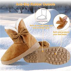 Women Ladies Snow Boots Super Soft Fabric Mid-Calf Winter Shoes Thickened Plush Warm Lining Shoes w/ Anti-slip Rubber Base Bowknot