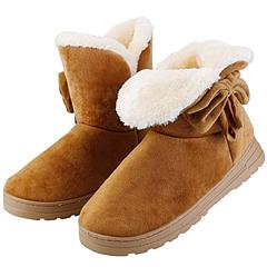 NPolar Women Ladies Snow Boots Super Soft Fabric Mid-Calf Winter Shoes Thickened Plush Warm Lining Shoes w/ Anti-slip Rubber Base Bowknot