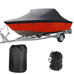 Boat Cover 210D Waterproof Dustproof Trailerable Boat Protector UV Resistant Cover For 17-19FT V-Hull Tri-Hull Runabout Boat